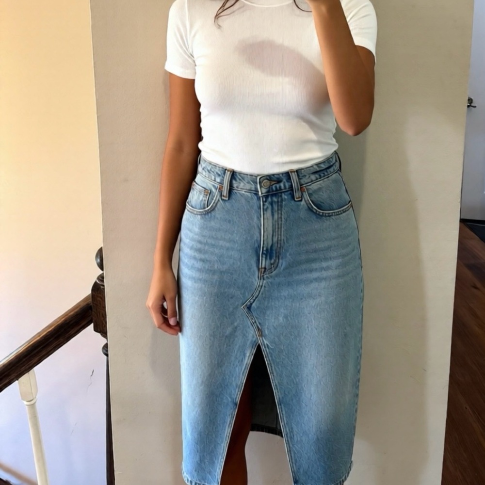 Abercrombie & Fitch Blue Denim Midi Skirt